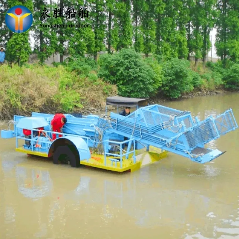 Mini eficiente aquático mowing barco de colheita de ervas daninhas para uma pessoa para operar 4